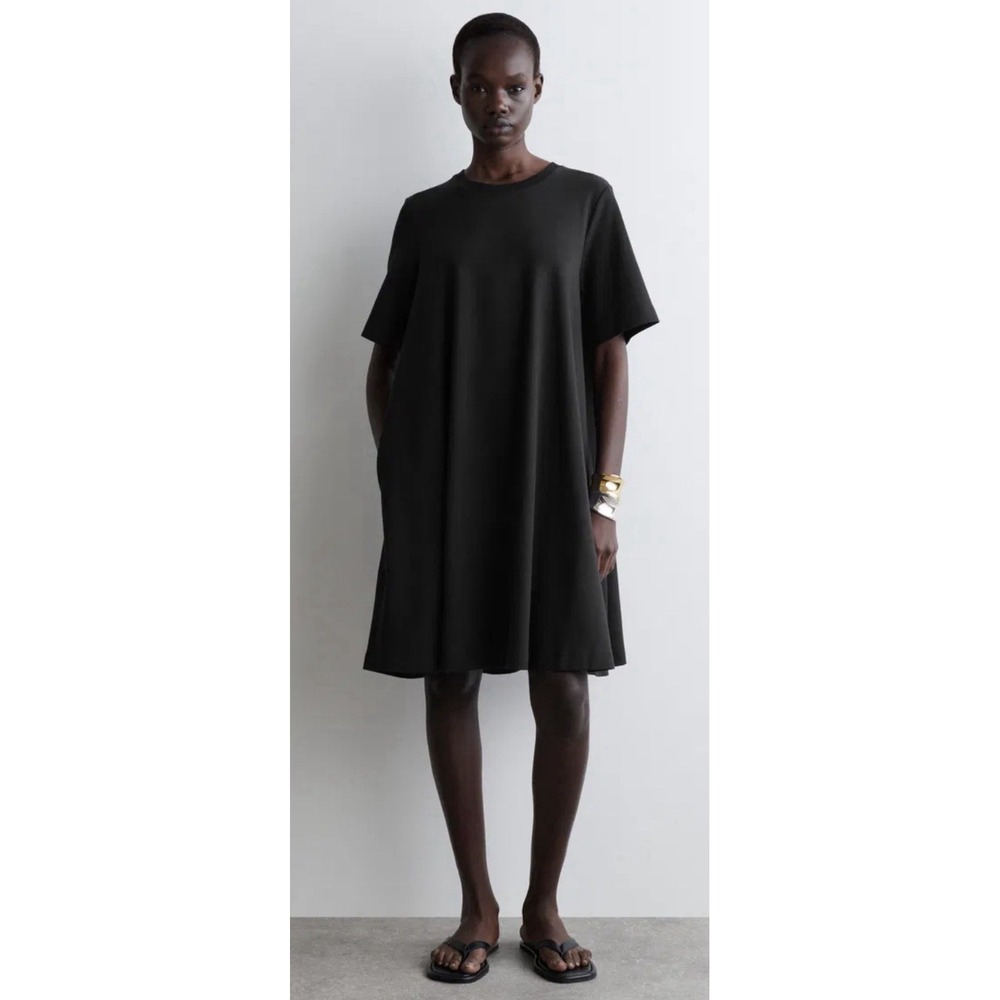 COS Women T Shirt Dress M 100% Cotton Black Short Sleeve Crewneck Minimalist NWT
